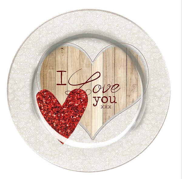 Talíř plechový dekorační Srdce I Love you Ø 33 cm 2000165