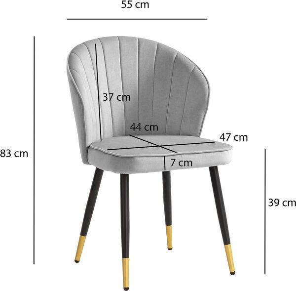 Jídelní židle WOHNLING Set of 2 Velvet Grey Kitchen Chair with Metal Legs Skandinávská čalouněná židle s látkovým potahem Čalouněná židle
