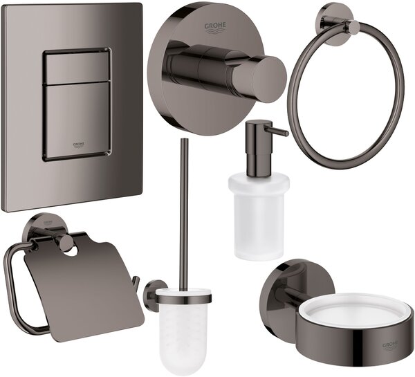 Sada splachovací tlačítko Grohe Skate 38732A00, záchodová štětka Grohe Essentials 40374A01, 40367A01, 40369A01, 40365A01, 40394A01, 40364A01