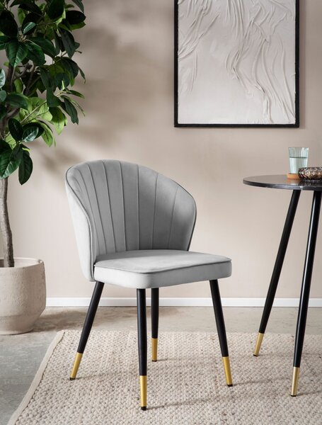 Jídelní židle WOHNLING Set of 2 Velvet Grey Kitchen Chair with Metal Legs Skandinávská čalouněná židle s látkovým potahem Čalouněná židle