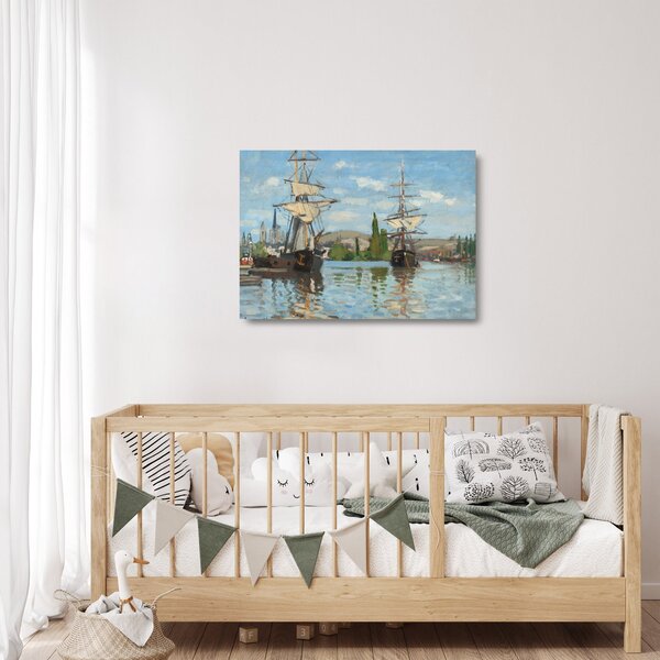 Skleněný obraz - Claude Monet, Ships Riding on the Seine at Rouen, reprodukce (70x50 cm)