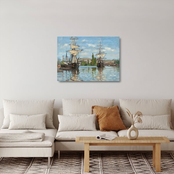 Skleněný obraz - Claude Monet, Ships Riding on the Seine at Rouen, reprodukce (70x50 cm)