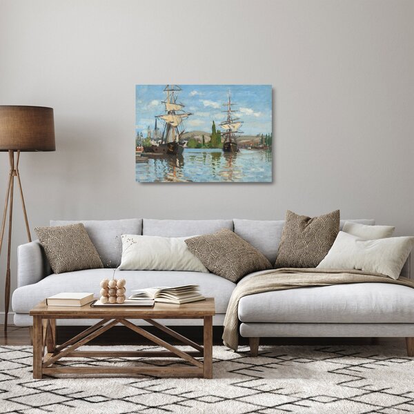 Skleněný obraz - Claude Monet, Ships Riding on the Seine at Rouen, reprodukce (70x50 cm)