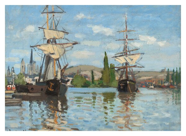 Skleněný obraz - Claude Monet, Ships Riding on the Seine at Rouen, reprodukce (70x50 cm)
