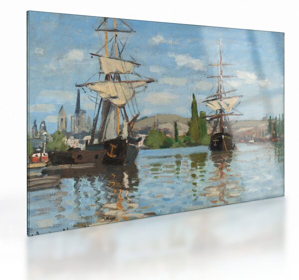 Skleněný obraz - Claude Monet, Ships Riding on the Seine at Rouen, reprodukce (70x50 cm)