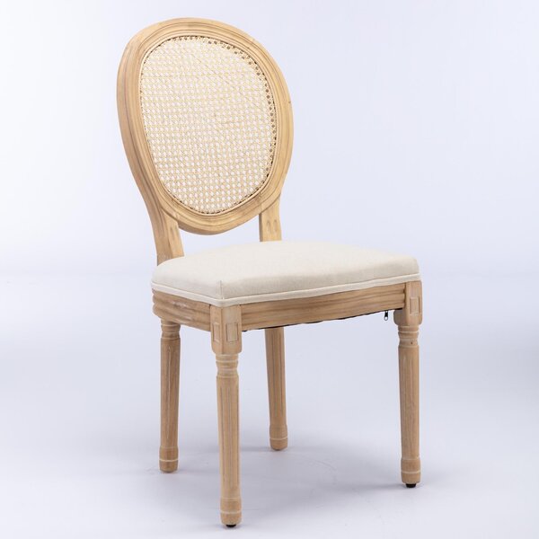 Sada 2 jídelních židlí LVHOM, model Medaillon, s vídeňským propletením, polstrované, z lněného materiálu, ve stylu francouzské venkovské kuchyně, vintage design, dřevěné, vhodné do kuchyně, barva béžová