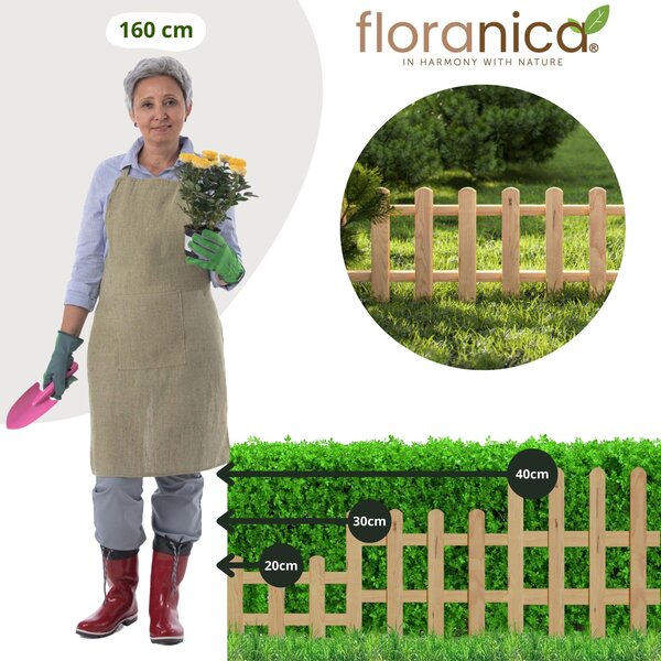 Floranica ozdobný plot ze dřeva 100 x 20 cm přírodní (impregnovaný) zapichovací zahradní plot pro ohraničení záhonů, okraj trávníku