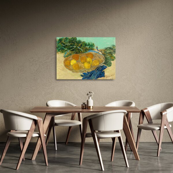 Skleněný obraz - Vincent van Gogh, Still Life of Oranges and Lemons with Blue Gloves, reprodukce (70x50 cm)