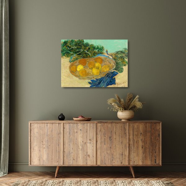 Skleněný obraz - Vincent van Gogh, Still Life of Oranges and Lemons with Blue Gloves, reprodukce (70x50 cm)