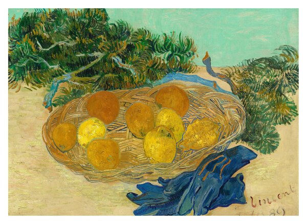 Skleněný obraz - Vincent van Gogh, Still Life of Oranges and Lemons with Blue Gloves, reprodukce (70x50 cm)