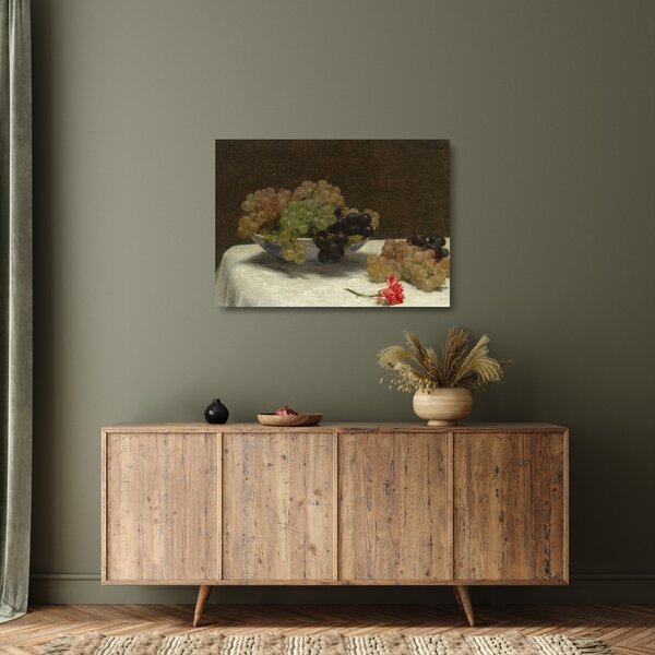 Skleněný obraz - Henri Fantin-Latour, Still Life with Grapes and a Carnation, reprodukce (70x50 cm)