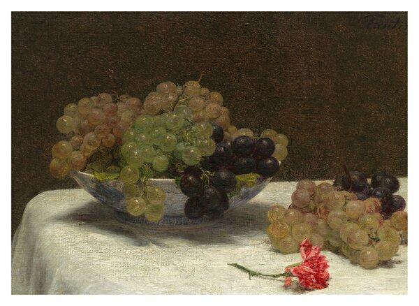 Skleněný obraz - Henri Fantin-Latour, Still Life with Grapes and a Carnation, reprodukce (70x50 cm)