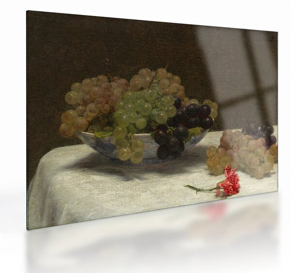 Skleněný obraz - Henri Fantin-Latour, Still Life with Grapes and a Carnation, reprodukce (70x50 cm)