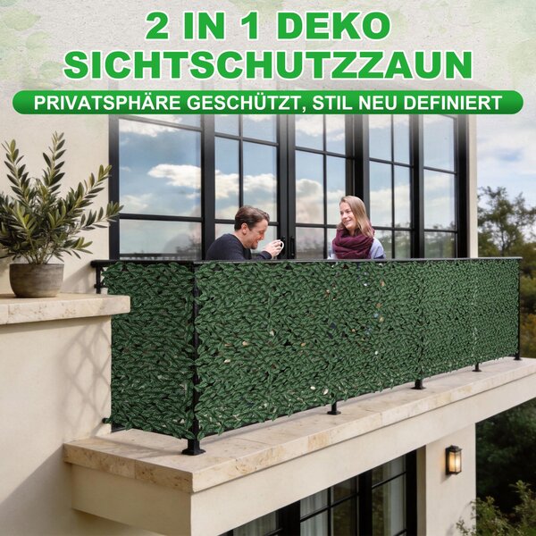 FIVMEN Umělý břečťanový plot z PE, zástěna na balkon, zelený plot s kabelovými sponkami na balkon a do zahrady, neprůhledná zástěna na plot, terasu a zeď, 100 x 300 cm