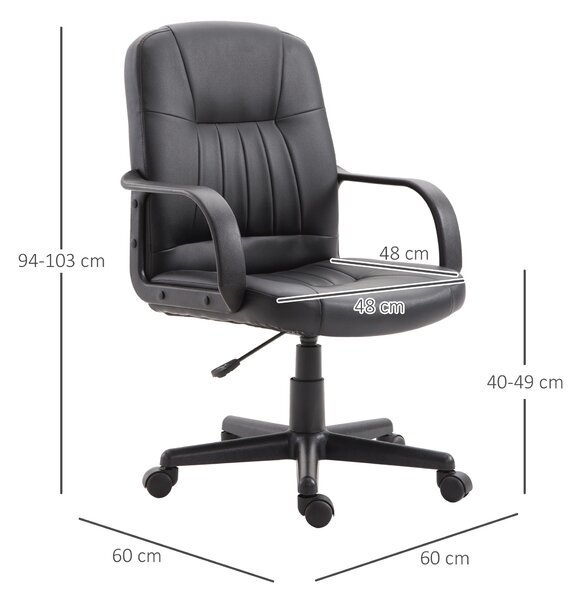 Ergonomická a otočná kancelářská židle Vinsetto, kancelářské křeslo s nastavitelnou výškou v umělé kůži 60x60x94-103cm Černá | Aosom