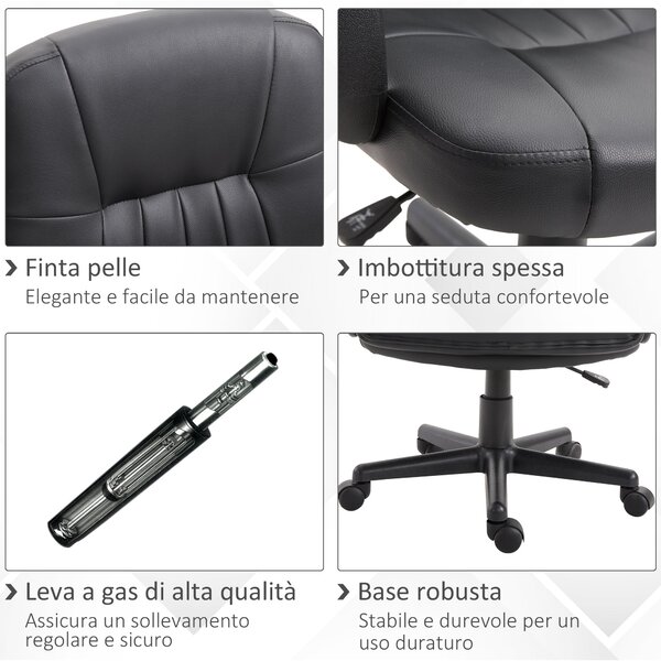 Ergonomická a otočná kancelářská židle Vinsetto, kancelářské křeslo s nastavitelnou výškou v umělé kůži 60x60x94-103cm Černá | Aosom
