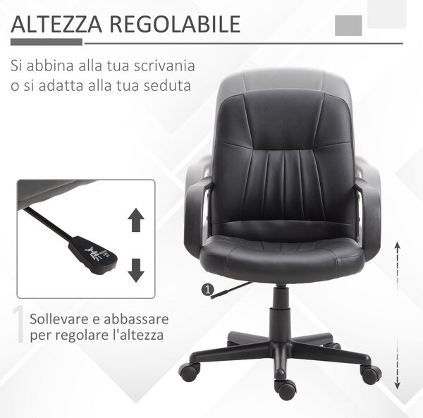 Ergonomická a otočná kancelářská židle Vinsetto, kancelářské křeslo s nastavitelnou výškou v umělé kůži 60x60x94-103cm Černá | Aosom