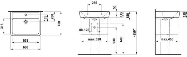 LAUFEN H8189520001041 - Umyvadlo na desku/závěsné PRO 60x48 cm keramika/bílá