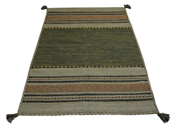 Zeleno-hnědý bavlněný koberec Webtappeti Antique Kilim, 120 x 180 cm