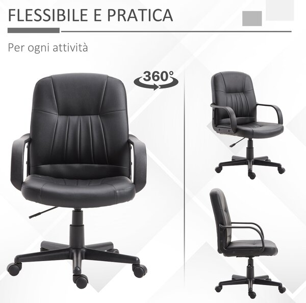 Ergonomická a otočná kancelářská židle Vinsetto, kancelářské křeslo s nastavitelnou výškou v umělé kůži 60x60x94-103cm Černá | Aosom