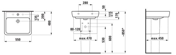 LAUFEN H8189510001041 - Umyvadlo na desku/závěsné PRO 55x48 cm keramika/bílá