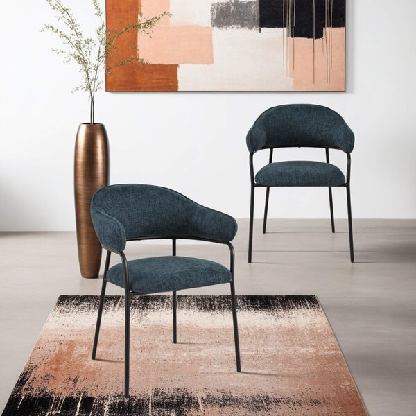 Rebecca Mobili Židle Azobe 82,5x57x56,5 Polyesterová tkanina Ocel Petrol Blue Black Moderní SET 2 kusů