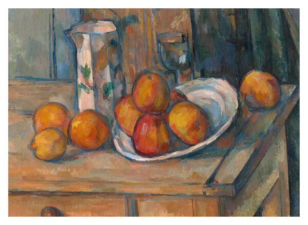 Skleněný obraz - Paul Cézanne, Still Life with Milk Jug and Fruit, reprodukce (70x50 cm)