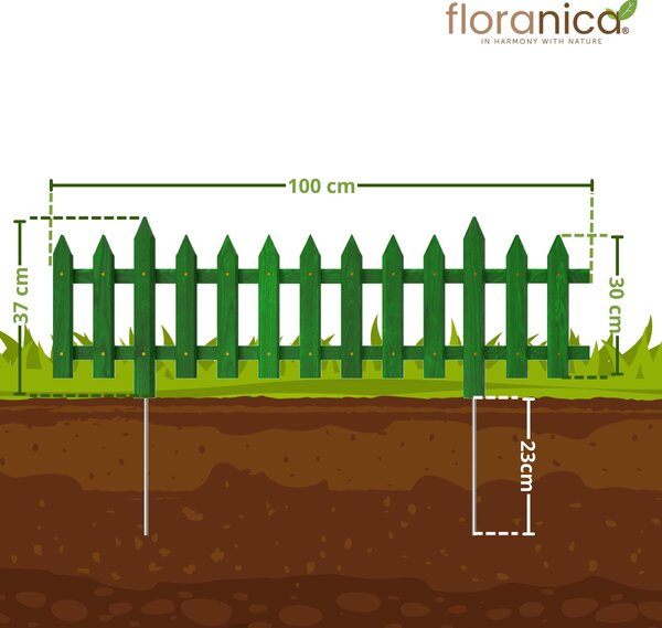 Floranica 1 ks 100 x 30 cm zelený s kovovým sloupkem zahradní plot předzahrádka zapichovací plot ozdobný plot latě