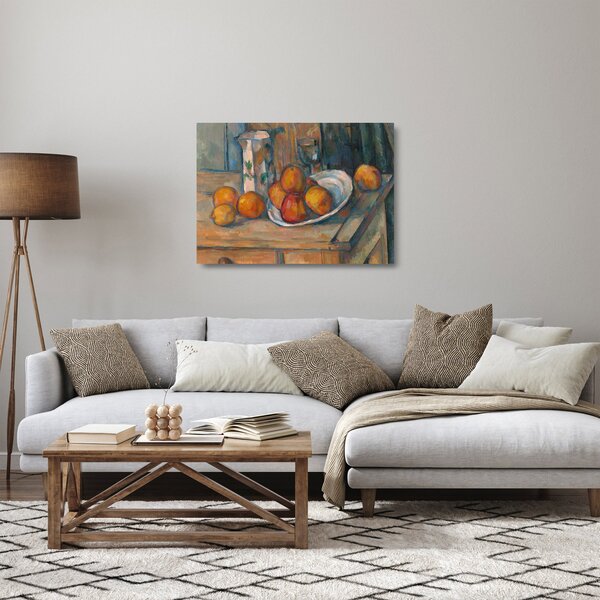 Skleněný obraz - Paul Cézanne, Still Life with Milk Jug and Fruit, reprodukce (70x50 cm)