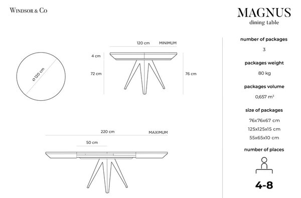 Kulatý rozkládací jídelní stůl s přídavnou deskou s deskou v dubovém dekoru ø 120 cm Magnus – Windsor & Co Sofas