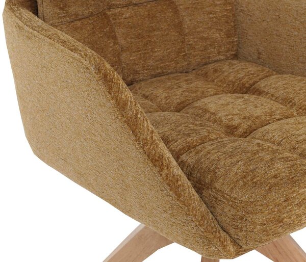 Sada 6 jídelních židlí HWC-Q36, kuchyňské židle, otočné, potah z chenille (680 g/m²), certifikát Öko-Tex, dřevo MVG hořčičně žlutá