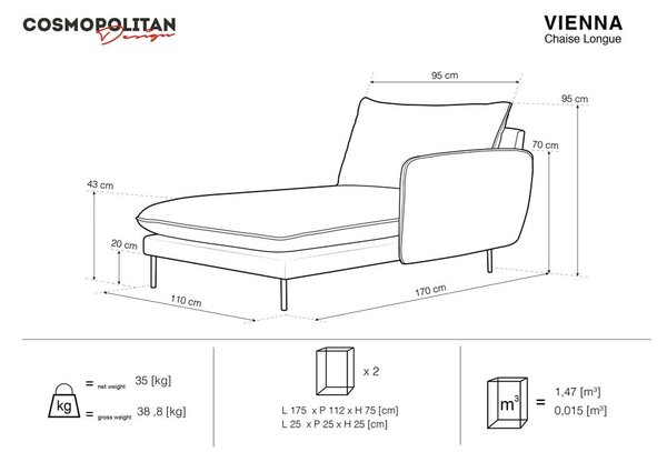 Světle šedá lenoška Cosmopolitan Design Vienna, pravý roh