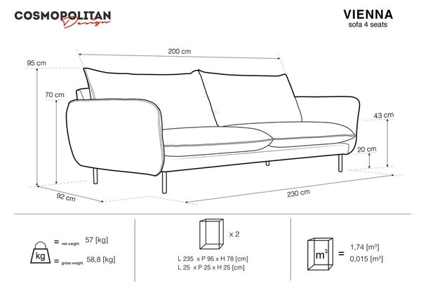 Béžová pohovka Cosmopolitan Design Vienna, 230 cm