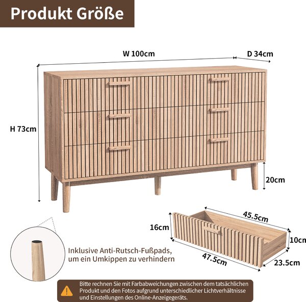 Dřevěná komoda ProximaX se 6 zásuvkami, 100 cm, se vzorem koše
