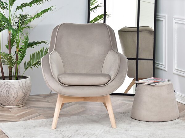 Designové křeslo Merch (béžová + dub). Akce -14%