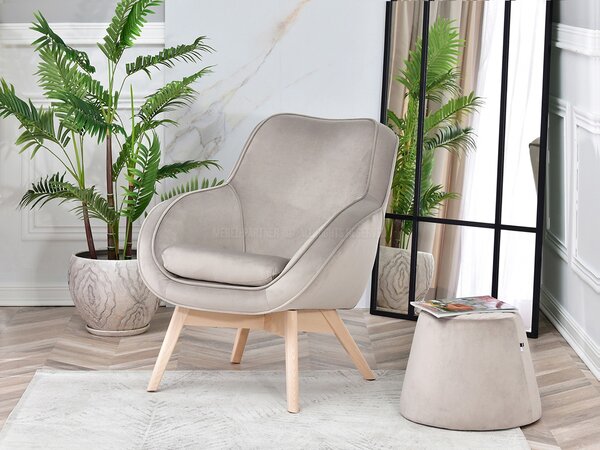 Designové křeslo Merch (béžová + dub). Akce -14%