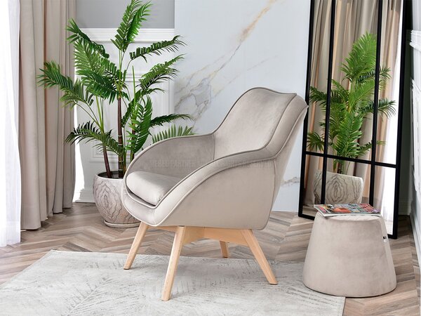 Designové křeslo Merch (béžová + dub). Akce -14%