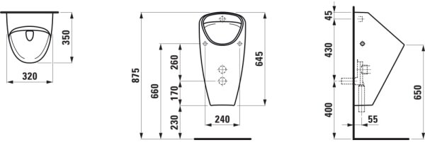LAUFEN H8410610000001 -Pisoár CAPRINO vnitřní přívod, zadní odpad, keramika/bílá