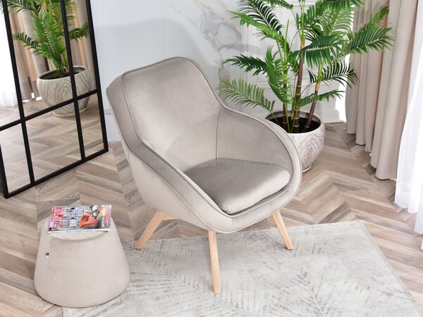 Designové křeslo Merch (béžová + dub). Akce -14%