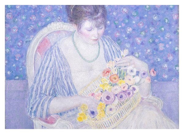 Skleněný obraz - Frederick Carl Frieseke, The Basket of Flowers, reprodukce (70x50 cm)