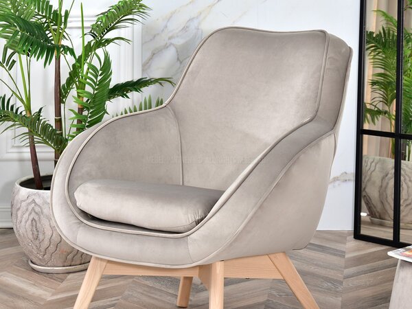 Designové křeslo Merch (béžová + dub). Akce -14%