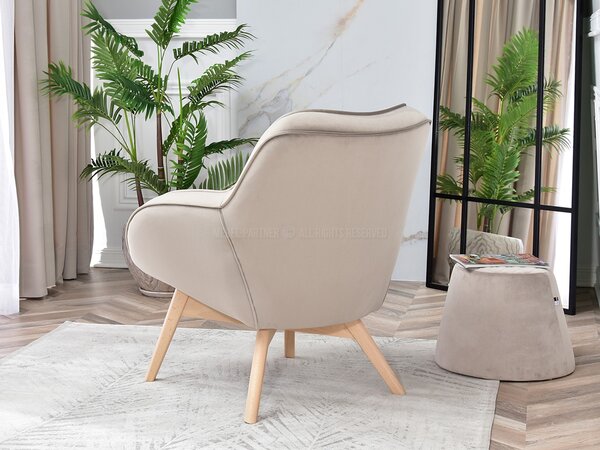 Designové křeslo Merch (béžová + dub). Akce -14%