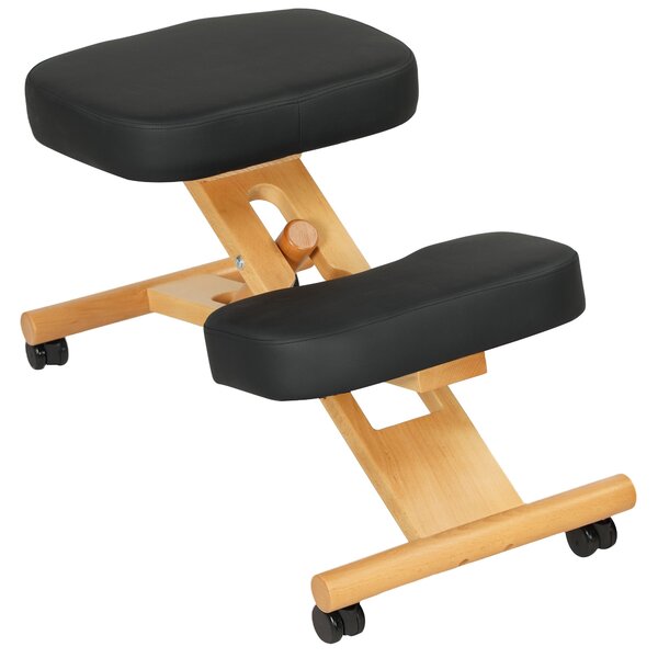 HOMCOM Ergonomická Výškově Nastavitelná Kolenní Židle, Ergonomická Židle do Kanceláře a Domova, Dřevěný Kolenní Stolek na Kolečkách, Černá | Aosom