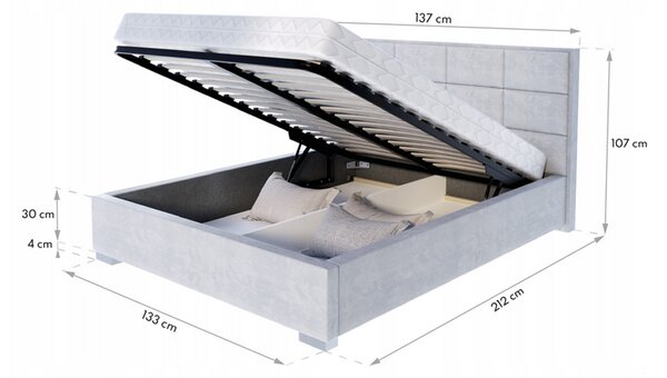 Čalouněná postel APOLLO 120x200 Šedá Trinity s úložným prostorem kovový rošt