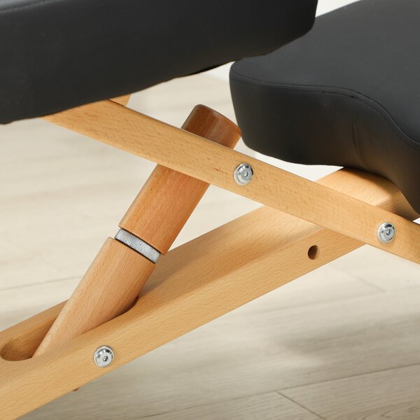 HOMCOM Ergonomická Výškově Nastavitelná Kolenní Židle, Ergonomická Židle do Kanceláře a Domova, Dřevěný Kolenní Stolek na Kolečkách, Černá | Aosom