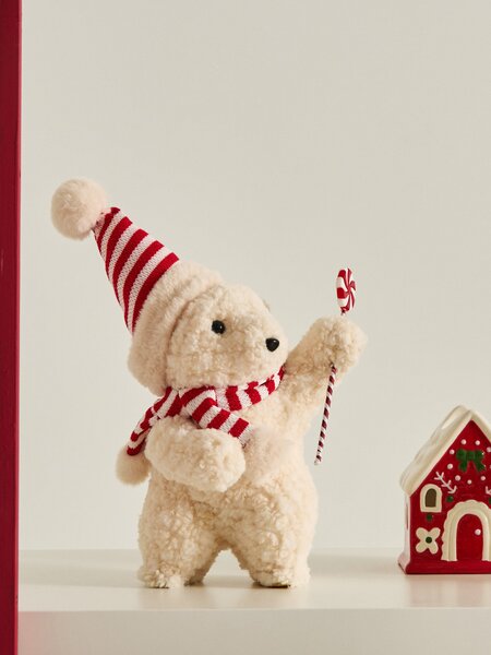 Sinsay - Vánoční dekorace – medvěd v čepici Santa Clause - bílá