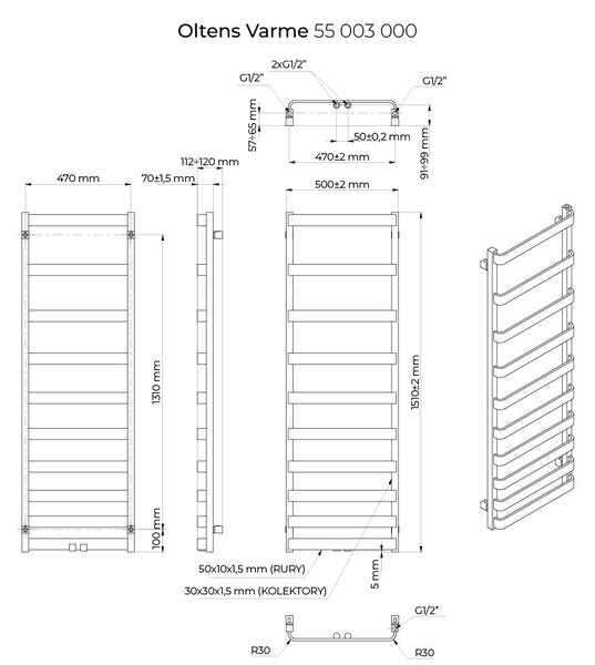 Oltens Varme koupelnový radiátor žebříkový 151x50 cm bílá 55003000