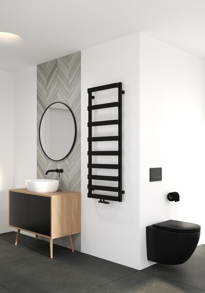 Oltens Varme koupelnový radiátor žebříkový 129.5x50 cm černá mat 55002300