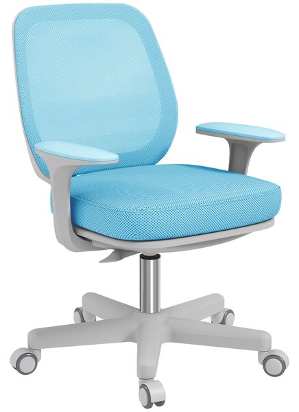 Ergonomická židle Vinsetto z prodyšného materiálu s 5 kolečky, nastavitelná kancelářská židle, 55x48x82.5-94.5 cm, modrá | Aosom