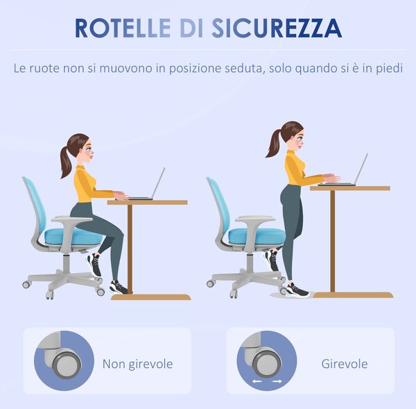 Ergonomická židle Vinsetto z prodyšného materiálu s 5 kolečky, nastavitelná kancelářská židle, 55x48x82.5-94.5 cm, modrá | Aosom